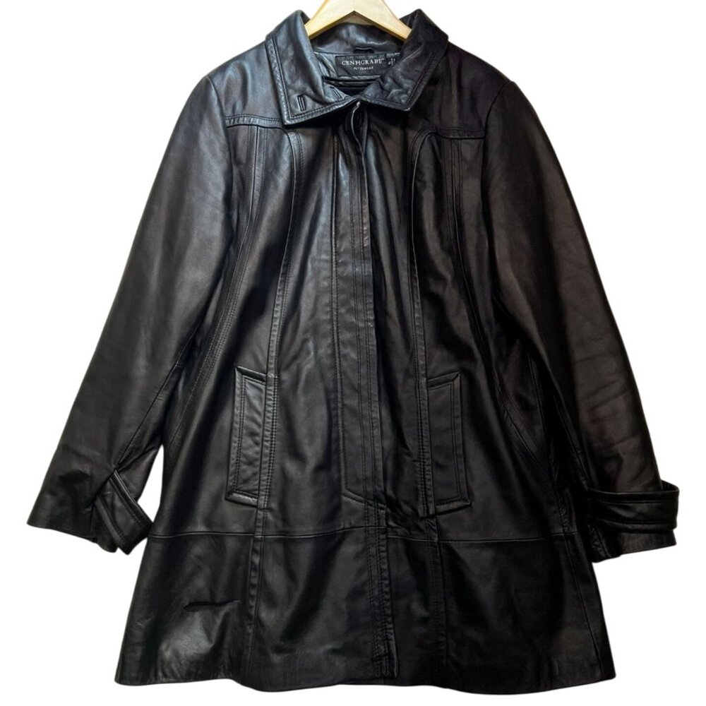 Centigrade Women's Winter Leather Jacket Long Sleeve Size XL Black Repair Needed